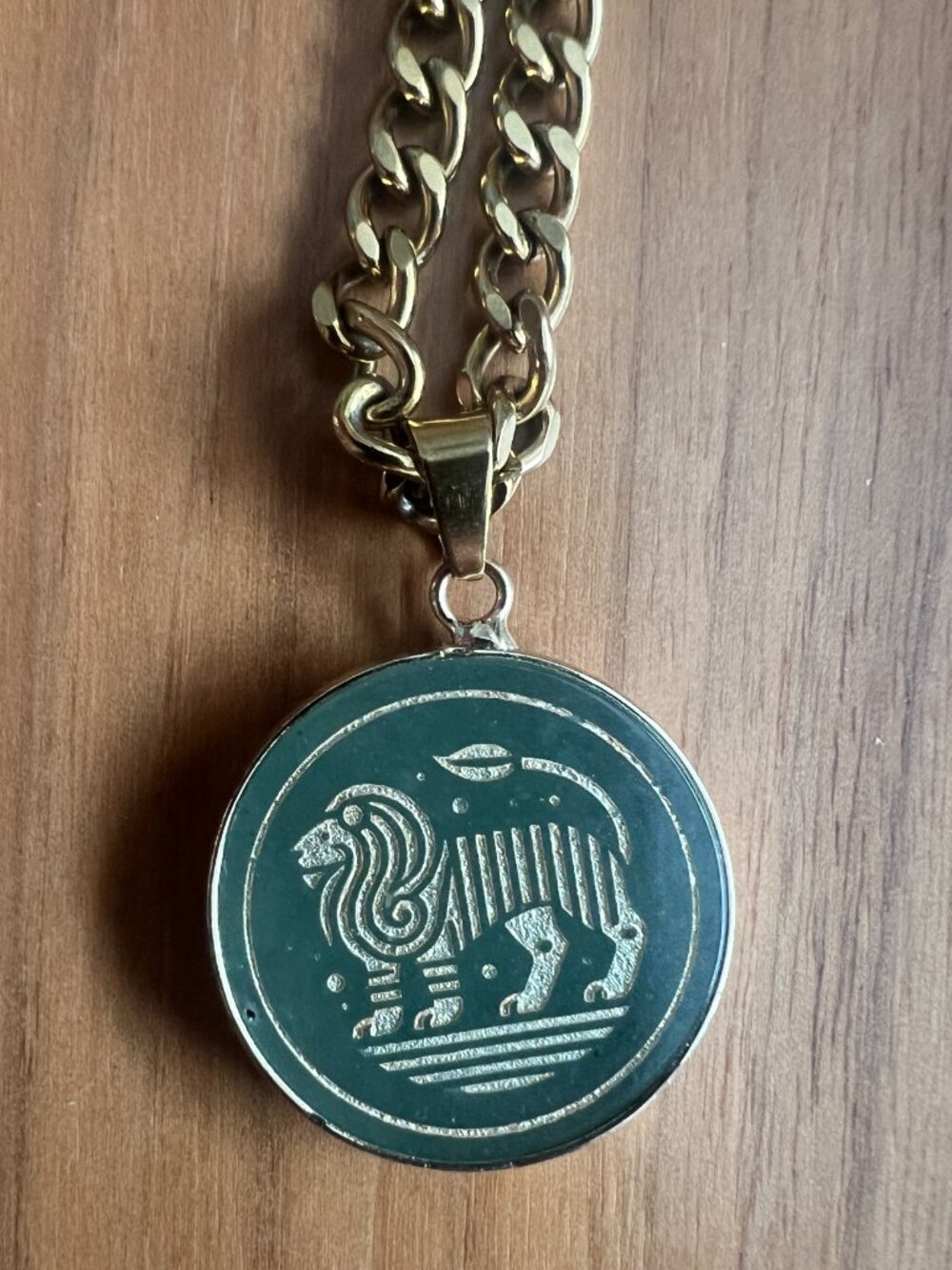Omen Leo Jade Pendant on cuban chain